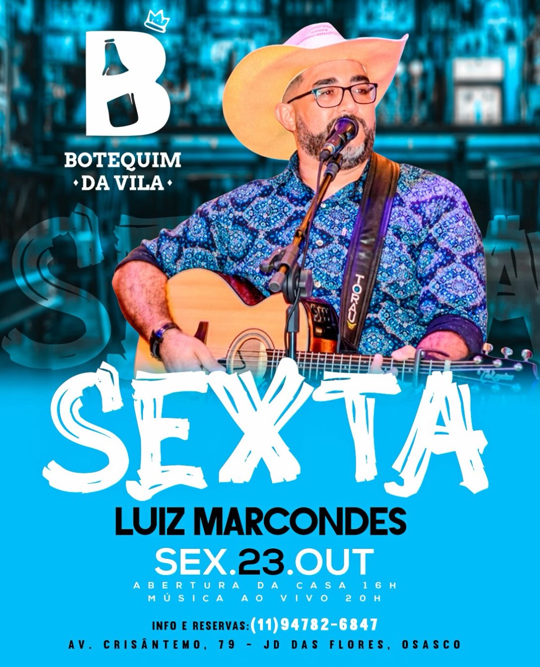 Sextou com sertanejo no Botequim da Vila com Luiz Marcondes